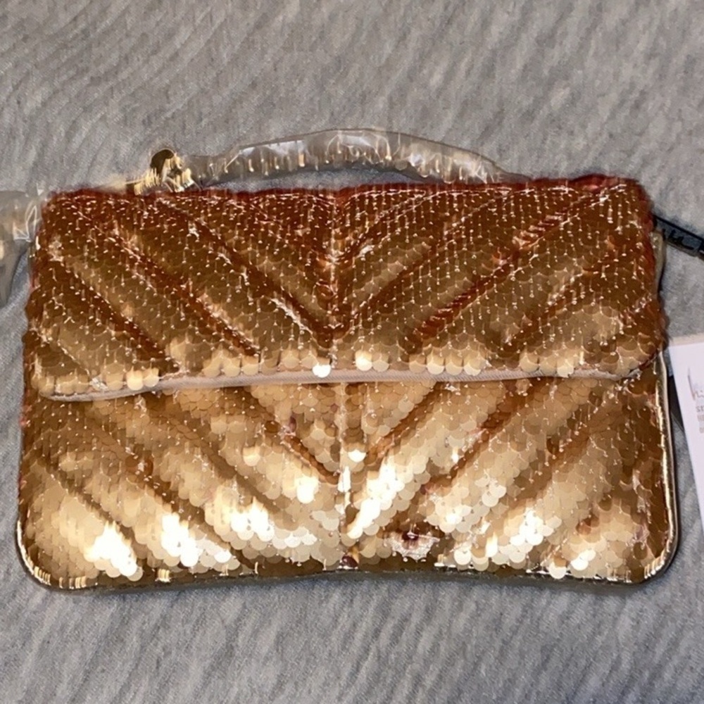 Nicole Miller Gold Sequin Mini or Crossbody Bag - Picture 8 of 8